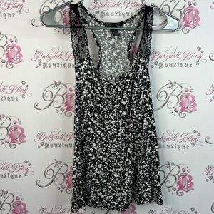 Rene Rofe tank top flowers lace racer back Lacie Black and White Floral Chemise